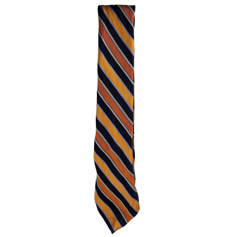 Orange Blue Striped Necktie 100% Silk Tie Business Professional Meanswear